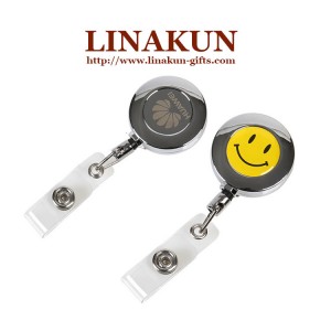Metal Retractable ID Badges Reels-Smiley Sticker/Customized Logo (LAKRPCR-001)